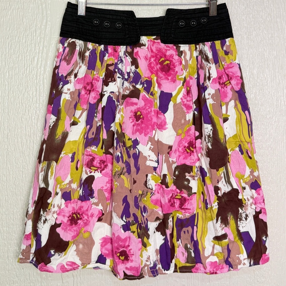 Downeast Basics Women's Multicolor Floral Smocked Waist Cotton Skirt Size M